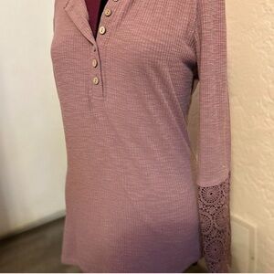 Women's Lace Sleeve Henley Top - Pink